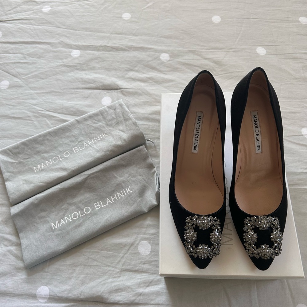 Manolo Blahnik Hangisi in Black Satin